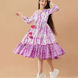 Pspeaches Three Fourth Sleeves Shibori Design Dress - Purple-picture-24