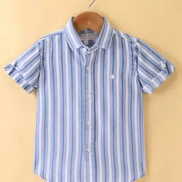Jash Kids Cotton Woven Half Sleeves Striped Shirt - Blue-image-11