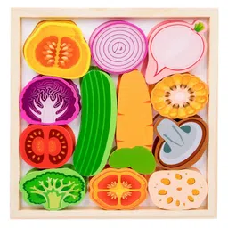 Urbane Chic Vegetable Shapes Wooden Puzzle for Kids Shapes Toys - 12 Pieces-Multicolor-picture-20