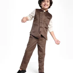 Robo Fry Woven Full Sleeves Printed 3 Piece Party Suit - Brown-picture-21