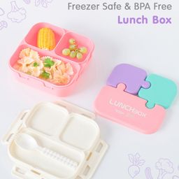 fab n funky Portable Lunch Box with Spoon Text Print - Baby Pink-picture-2