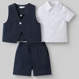 Mark & Mia Cotton Half Sleeves 3 Piece Party Suit -Navy Blue & White-picture-18