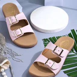 Shoetopia Colour Blocked Double Buckle Closure Flip Flops - Pink-picture-15