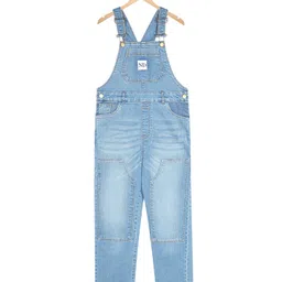 Olele Denim Woven Patch Detailed Mild Washed Dungaree - Blue-picture-20