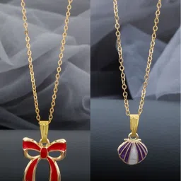 Birado Jewellery Women Set Of 2 Stainless Steel Gold-Plated Contemporary Pendant & Chains-image-29