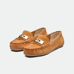 Oroh Women Orange Leather Loafers-image-37