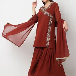 Ethnicity Ethnic Motifs Embroidered Angrakha Sequinned Kurta With Sharara & Dupatta-picture-27