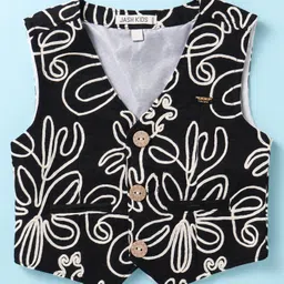 JASH KIDS Cotton Knit Full Sleeves Floral Design 3 Piece Party Suit with Bow - Black image 2