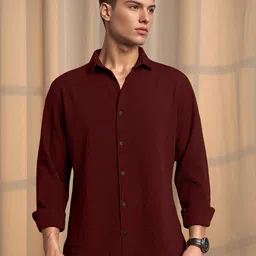 Metronaut Textured Spread Collar Casual Shirt-image-65