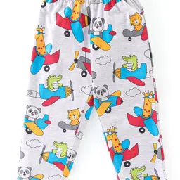 Babyhug Cotton Knit Half Sleeves Night Suit With Animals Print - Grey image 4