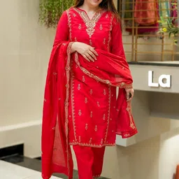 Siya Fashion Women Ethnic Motifs Embroidered Regular Thread Work Kurta with Trousers & With Dupatta image 3