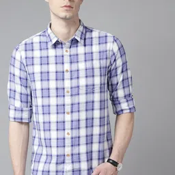 BEAT LONDON by PEPE JEANS Men Blue Pure Cotton Slim Fit Tartan Checked Casual Shirt-picture-27