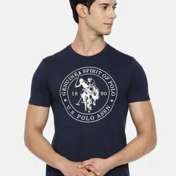 U.S. Polo Assn. Men Navy Blue & White Printed Round Neck Athleisure T-shirt-picture-42
