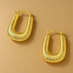 Jewelaa Gold-Plated Stainless Steel Geometric Shaped Anti Tarnish Half Hoop Earrings-picture-12