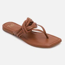 Tao Paris Women Tan Brown T Strap Slip On Flats-image-16