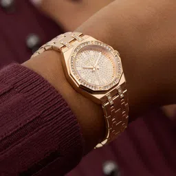 GUESS Embellished Stainless Steel Bracelet Style Straps Analogue Watch GW0931L4 image 4