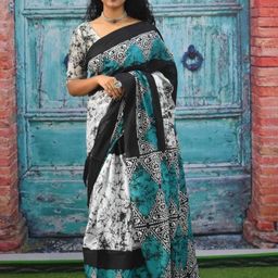 Craft Musium Abstract Printed Pure Cotton Saree With Unstitched Blouse Piece-picture-4