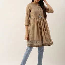KALINI Floral Printed Tie-Up Neck Empire Pure Cotton Anarkali Kurta-image-47