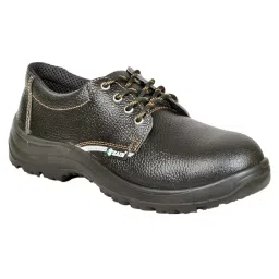 Zain Safety Economical Steel Toe Safety Shoes PU Single Density Low Ankle Black Buff Barton Genuine Leather Size UK12, ZM-22-image-11