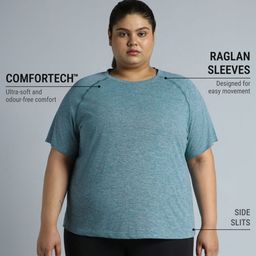 CULT Women Plus Size Moisture Wicking Solid Round Neck T-shirt-picture-12