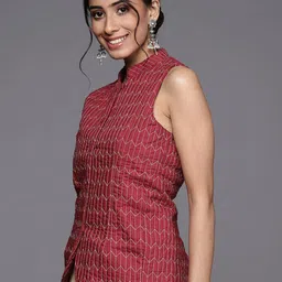 Biba Women Maroon & White Thread Work Ethnic Tailored Jacket image 3