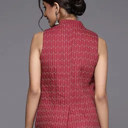 Biba Women Maroon & White Thread Work Ethnic Tailored Jacket image 4