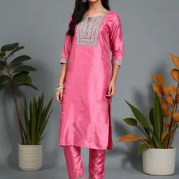 BANJANAN Women Ethnic Motifs Embroidered Regular Thread Work Kurta with Trousers image 2