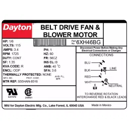 Dayton 1 Speed Open Dripproof Cradle Fase Mount 1/6 HP Belt Drive Motor, 6XH46 image 2