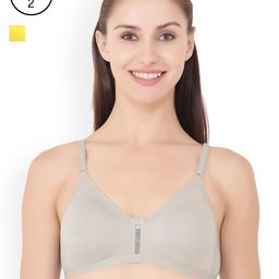 Floret Pack of 2 Grey & Yellow Solid Non-Wired Non Padded T-shirt Bras-picture-10