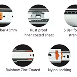 Met Craft Cold Rolled Steel Telescopic Drawer Runner (Gold) 16 Inch with 2 Ball Bearing(Silver) image 3