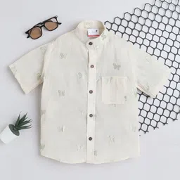 BAATCHEET Boys Relaxed Fit Conversational Printed Mandarin Collar Cotton Casual Shirt-picture-19