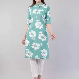 JIDI FASHION Floral Printed Mandarin Collar Straight Kurta-image-27