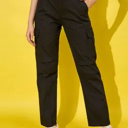 BUY NEW TREND Women Relaxed Straight Leg High-Rise Cargos Trousers-picture-15
