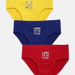 Mackly Pack Of 3 Born To Be Wild Printed Briefs - Yellow Navy Blue & Red-picture-31