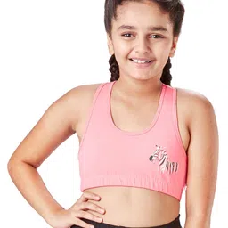 Plan B 95% Cotton 5% Spandex Double Layered Racer Back Zebra Printed Sports Bra  - Coral-picture-15