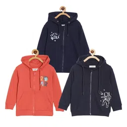 The Mom Store Pack Of 3 Cotton Full Sleeves Astronaut & Text Printed Zipper Hooded Sweatshirts - Red & Navy Blue-picture-11