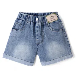 Kookie Kids Washed Solid Shorts with Applique -Dark Blue-image-53