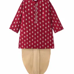 Babyhug Woven Full Sleeves Foil Printed Kurta Dhoti Set - Maroon-picture-18