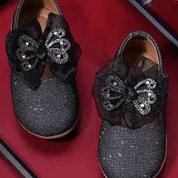 Mine Sole Sequin & Bow Detailed Party Ballerina - Black-picture-19