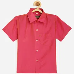 THANGAMAGAN Viscose Half Sleeves Soild Lining Shirt - Pink-picture-10