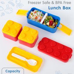 fab n funky Leak Proof Building Blocks Bento Lunch Box - Red-picture-0