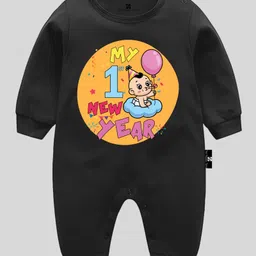 The Peppy Tend New Year Theme 100% Cotton Full Sleeves My 1st New Year Text Printed Romper - Black-picture-19