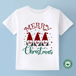 BLUSHES Christmas Theme 100% Cotton Half Sleeves Ho Ho Ho Text Printed Tee - White-picture-14
