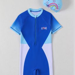 Pine Active Half Raglan Sleeves Legged Swimsuit - Blue-picture-2