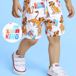 Babyhug Disney Cotton Knit Shorts with Lion King Print - White-image-54