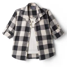 Dapper Dudes Full Sleeves Checked Shirt With Attached Tee - Cream image 1