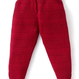 Babyhug Knit Full Length Striped Fleece & Woollen Pant Solid Colour- Red image 2