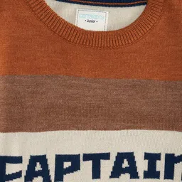 Pantaloons Junior Cotton Marvel Featuring Full Sleeves Captain America Text Designed Striped Sweater - Multi Colour image 2