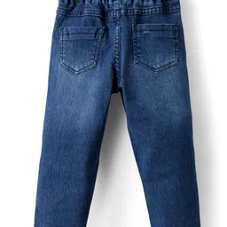 Babyhug Denim Full Length Washed Cut & Sew Jeans With Text embroidery & Stretch - Blue image 2