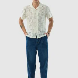 Snitch Men Textured Cuban Collar Cotton Casual Shirt image 2